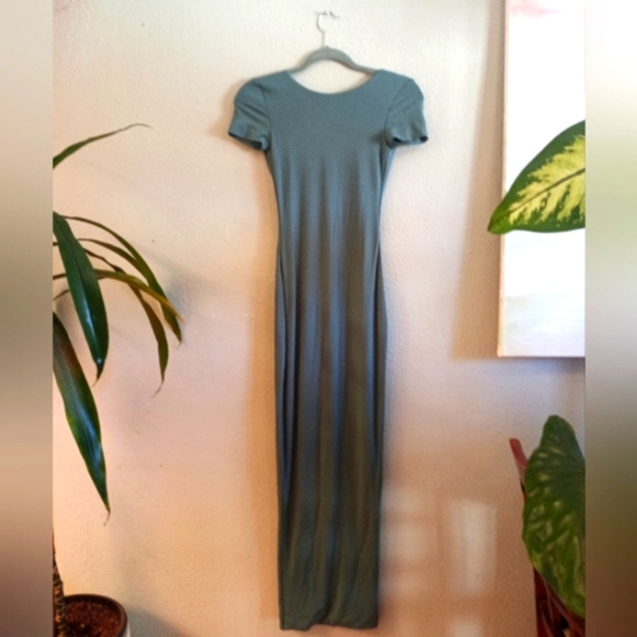 Oh Polly Teal Backless Bodycon Minimalist Classic Back Slit Maxi Dress - Picture 1 of 4